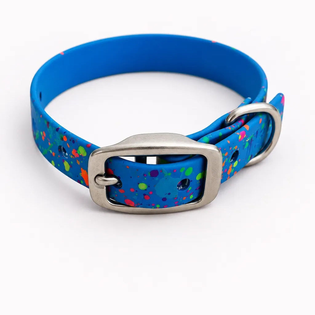 Set Collare e Guinzaglio Blue Splash per Cane in BioThane® Impermeabile e Regolabile DixyStore