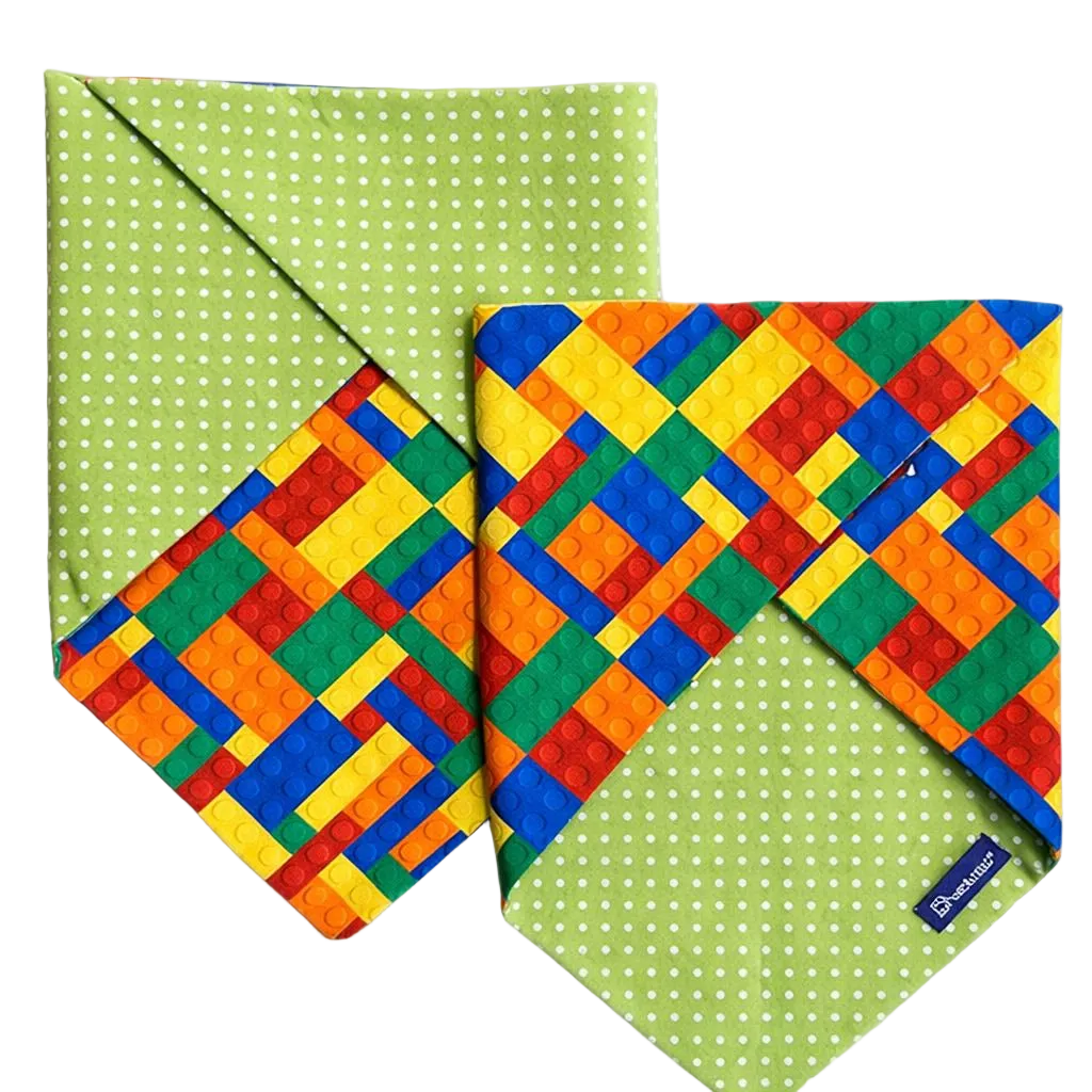 Bandana Reversibile per Cane in Cotone Blocks e Pois Made in Italy | Dventotto® DixyStore
