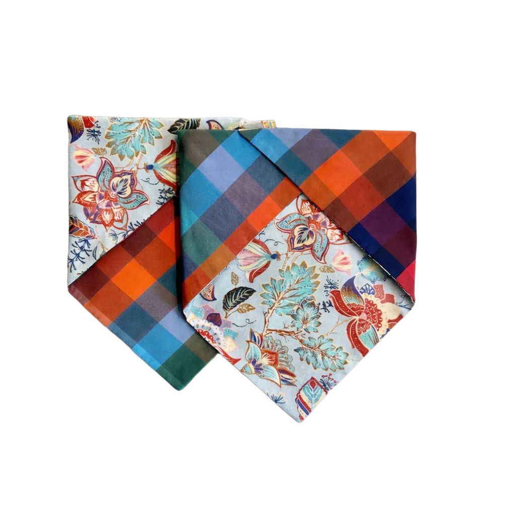 Bandana Reversibile per Cane in Cotone Floreale e Quadri | Dventotto® DixyStore