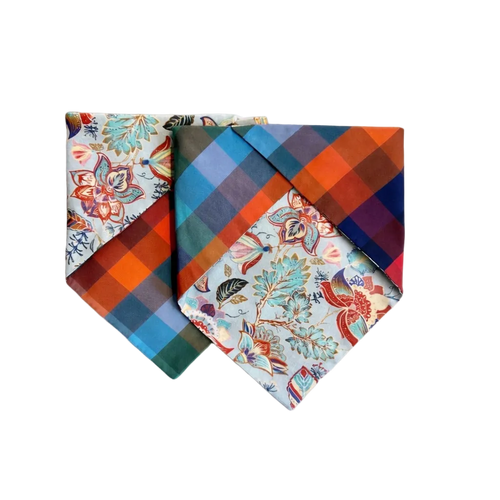 Bandana Reversibile per Cane in Cotone Floreale e Quadri | Dventotto® DixyStore