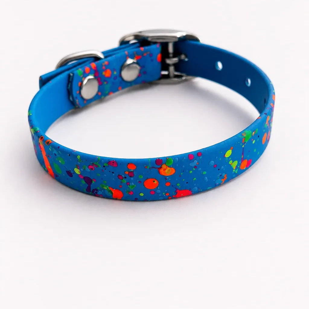 Set Collare e Guinzaglio Blue Splash per Cane in BioThane® Impermeabile e Regolabile DixyStore