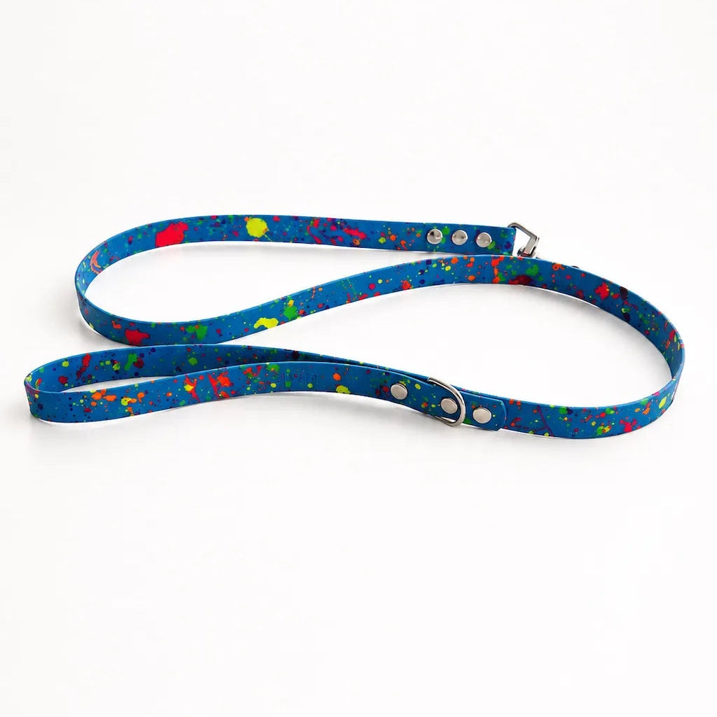 Set Collare e Guinzaglio Blue Splash per Cane in BioThane® Impermeabile e Regolabile DixyStore