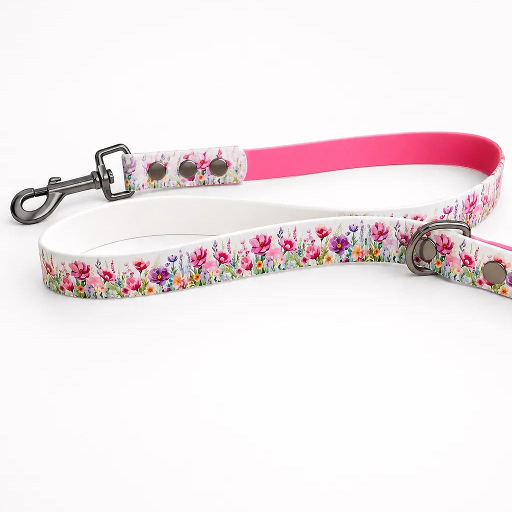 Set Collare e Guinzaglio Fiori Rosa per Cane in BioThane® Impermeabile e Regolabile | DIXY'S (Copia) DixyStore