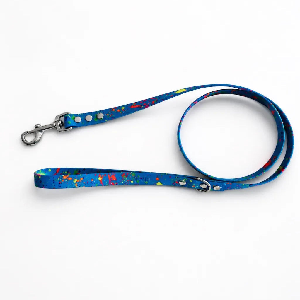 Set Collare e Guinzaglio Blue Splash per Cane in BioThane® Impermeabile e Regolabile DixyStore