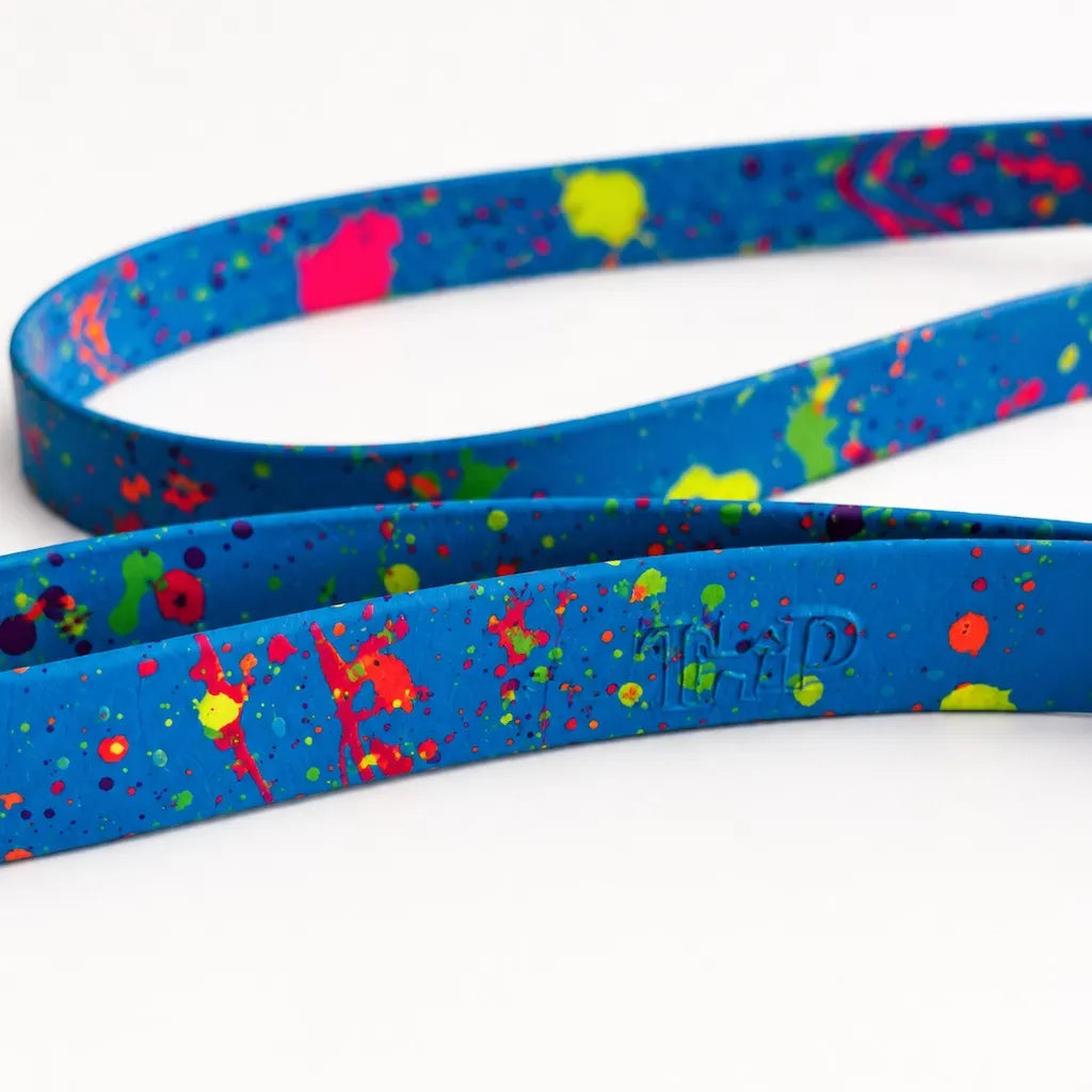 Set Collare e Guinzaglio Blue Splash per Cane in BioThane® Impermeabile e Regolabile DixyStore