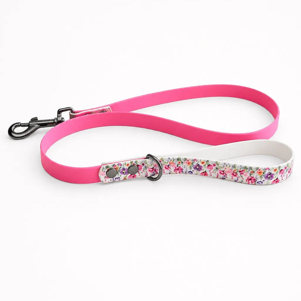 Set Collare e Guinzaglio Fiori Rosa per Cane in BioThane® Impermeabile e Regolabile | DIXY'S (Copia) DixyStore