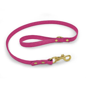 elegant dog leash in calf leather with quilted stitching, pink.