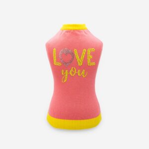 Barboncino con pullover per cani in cotone Love You con decorazione LOVE you e strass Love You cotton dog pullover with decorative studs and rhinestones