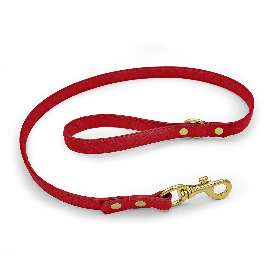 dog leash in calf leather with quilted stitching, red