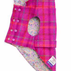 Barboncino con Cappotto per cane Hebrides in Harris Tweed tartan con fodera in cotone. Hebrides Harris Tweed tartan dog coat with cotton lining.
