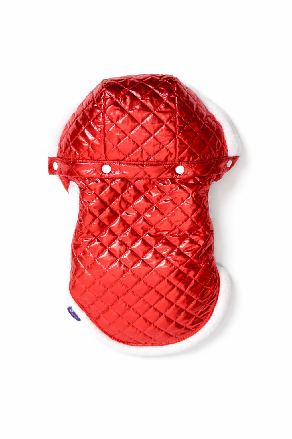 dixystore-piumino-cane-rosso-castorino-dietro Cappotto piumino per cane “Ruby” trapuntato rosso con fodera in faux-fur bianca Ruby quilted puffer dog coat “Ruby” with white faux-fur lining